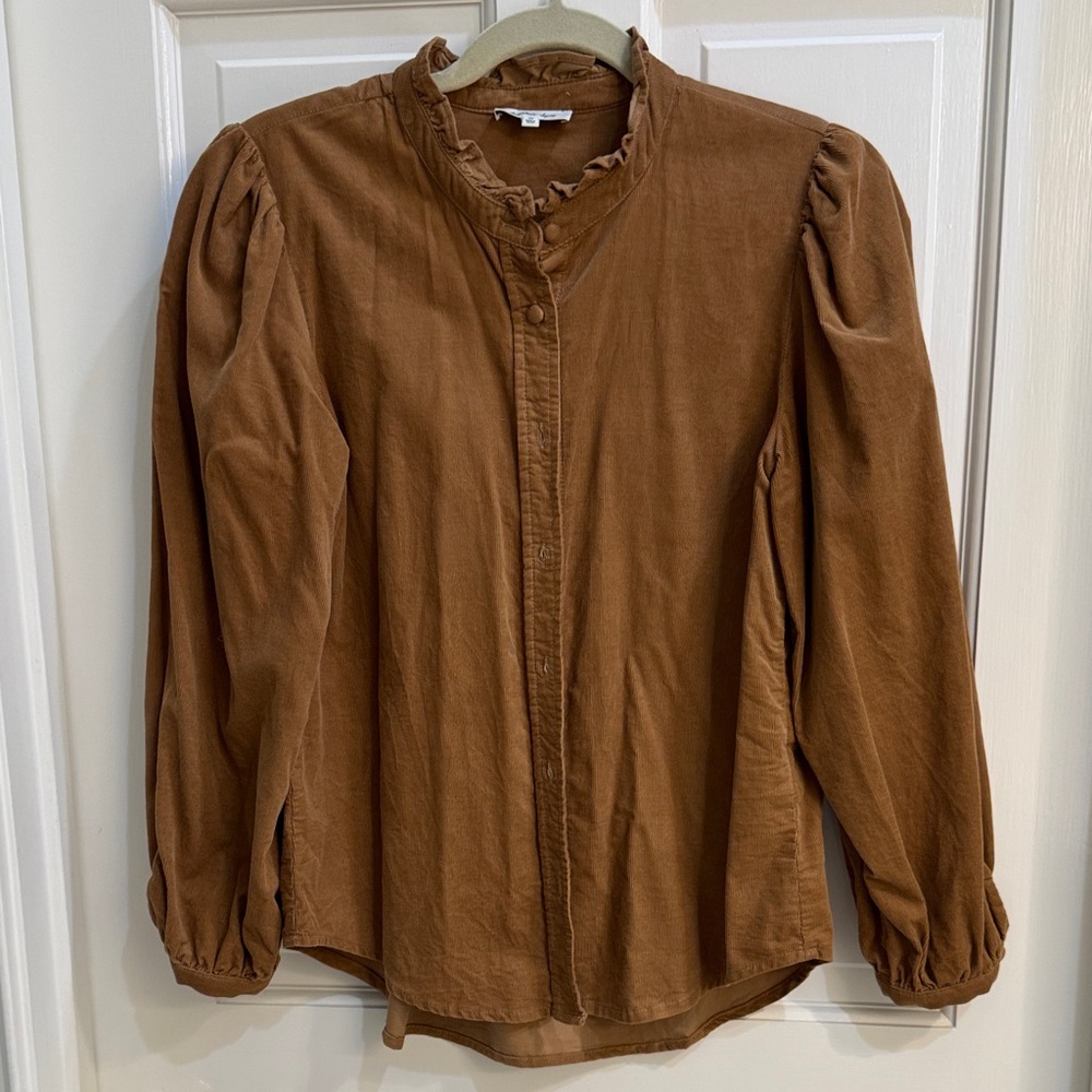 Women's Brown corduroy Ruffle Collar Top